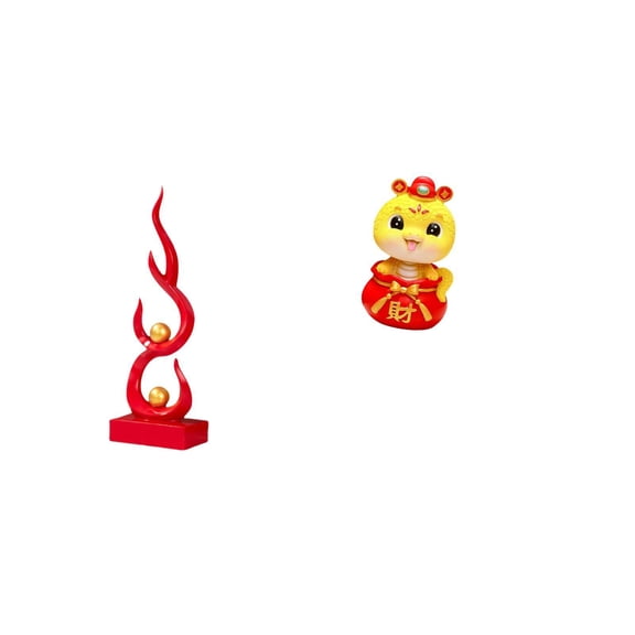 QSTDGVPW Abstract Fire Snake Resin Figurine Modern Flame Sculpture Ornament for Office Patio Bookshelf Chinese New Year 2025 Keepsake Fengshui Art Craft