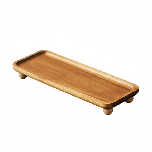 QSTDGVPW Acacia Wood Serving Tray Rectangular Storage Organizer Unfinished Wood Footed Details Modern Home Use Suitable for Kitchen Dining Room Bedroom Office Entryway