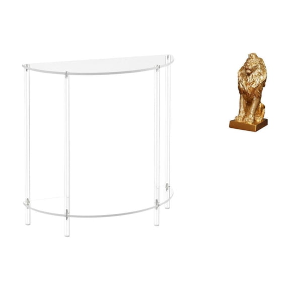 QSTDGVPW Acrylic Nightstand Clear Acrylic Side Table End Table Layered Table with Modern Lion Figurine Creative Resin Sculpture Suitable for Bedroom Living Roo