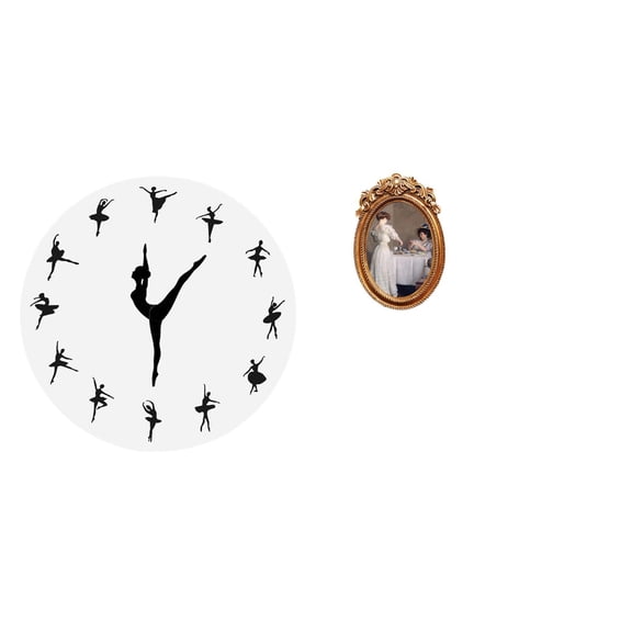 QSTDGVPW Ballet Dancer Decorative Wall Clock with Ornate Resin Frame Silent Mute Hanging Tabletop Display for Office Kitchen Home Bedroom Gift