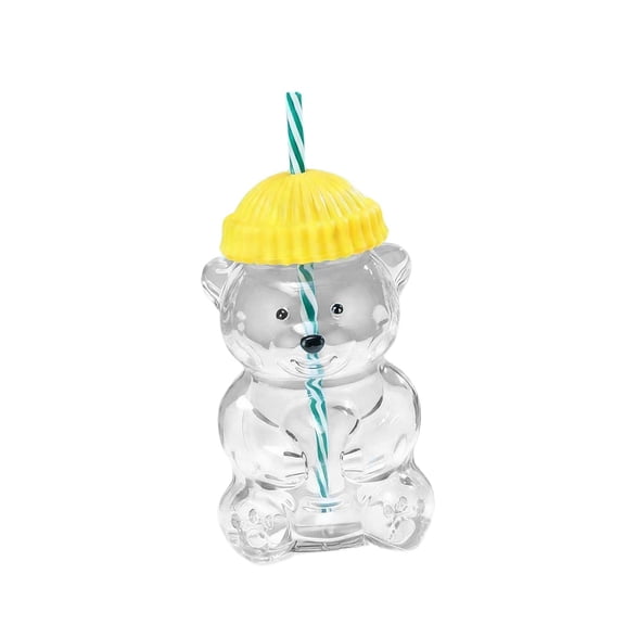 QSTDGVPW Bear Glass Cup Clear Versatile Empty Juice Bottle for Home Bar Kitchen Party Yellow