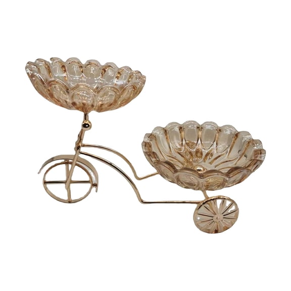 QSTDGVPW Bike Shape Glass Serving Tray Decorative Tea Party Serving Trays Round Multi Use Amber Feather