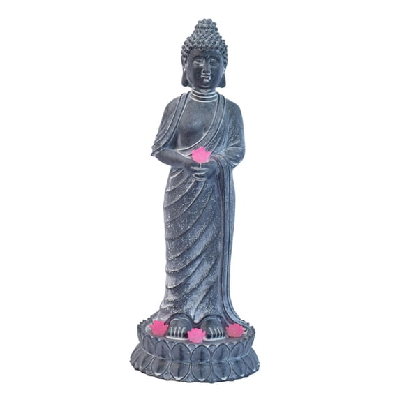 QSTDGVPW Buddha Garden Statue with Solar Lights Crafts Ornament for Lawn Yard Outside Standing Dark Gray