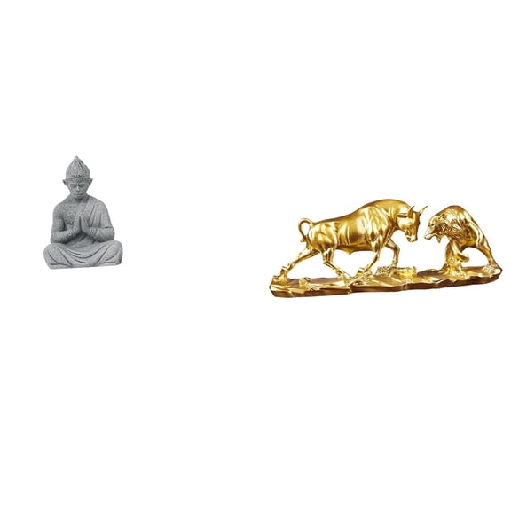 QSTDGVPW Buddha Monkey Sun Wukong Sculpture and Bull Bear Cow Cattle Figurine Modern Chinese Collectible Artwork for Hotel Patio Desk Gifts