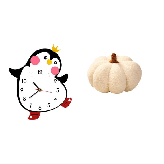 QSTDGVPW Cartoon Penguin Pumpkin Wooden Wall Clock Plush Decorative Pillow Cushion for Bedroom Multifunctional Home Sofa Room Decoration