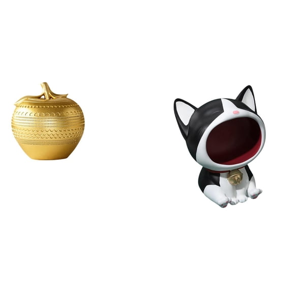 QSTDGVPW Cat Figurine Resin Ornament Art Modern Sculpture Fruit Statue Tabletop Bookshelf Dining Room Bedroom Office Entrance Key Bowl Candy Bowl Decorative Centerpiece Desk Living Room