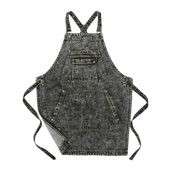 QSTDGVPW Chef Cooking Apron Garden Apron Cross Straps & Adjustable Jean Work Apron Artist Painting Apron for Restaurant Pottery Barber Black