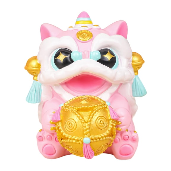 QSTDGVPW Chinese Lion Statue Small Animal Sculpture Decorating Miniature Figurine for Tea Pink