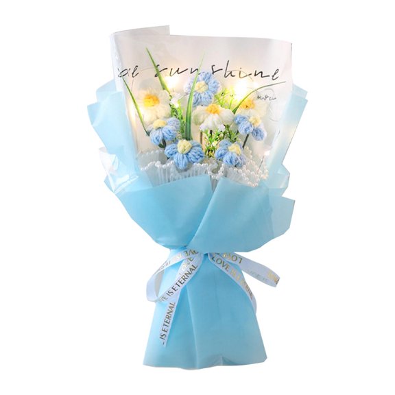 QSTDGVPW Completed Crochet Flower Bouquet with Light for Father's Day Valentine'S Day Blue