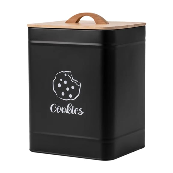 QSTDGVPW Cookie Jar Organizer Counter with Bamboo Lid Baking Storage Box Storage Tin Food Black