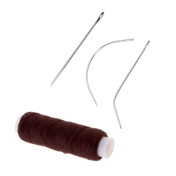 QSTDGVPW Cotton Hair Weft Sewing Decor Thread with 3pcs Needles Set Brown