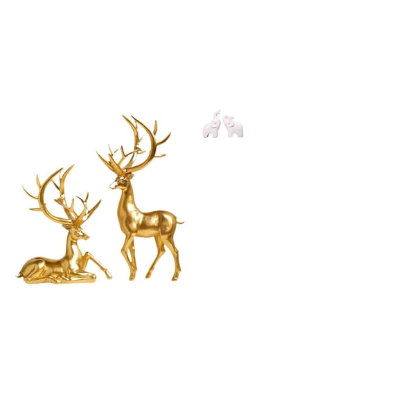 QSTDGVPW Couple Deer Elephant Statues Decorative Sculptures Collection Resin Figurines for Countertop Living Room Tabletop Decoration Home Decor Animal Ornaments for Entrance Office Bedroom