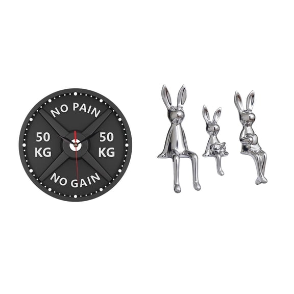 QSTDGVPW Creative 3D Wall Clock Ornament and Bunny Family Figurine Statues Decorative Gym Watch for Home Bodybuilding Workout Weight Lifting and Animal Sculpture Centerpiece for Cabinet