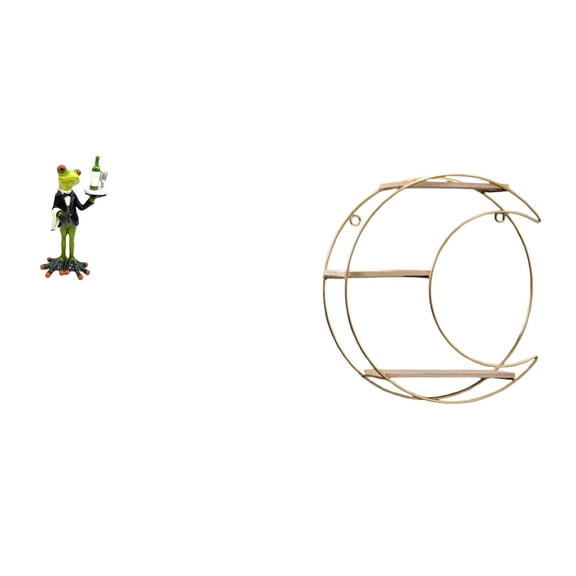 QSTDGVPW Creative Frog Statue Animal Sculpture Tabletop Ornament for Fireplace Entrance Shelf Birthday Gift with Metal 3 Tier Wall Hanging Shelf Decor Space Saving Multifunctional Collectibles