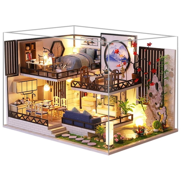 QSTDGVPW Creative Miniature Wood Dollhouse with Furniture Plant Chinese Style Cottage Fantasy Puzzle Festival Romantic Gift