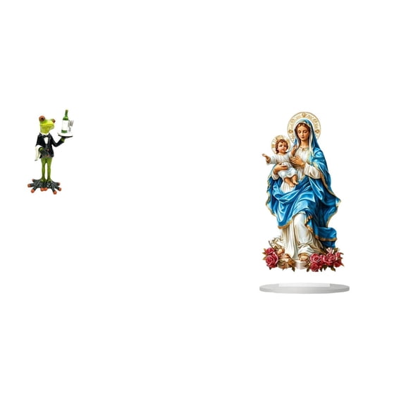 QSTDGVPW Creative Waiter Frog Animal Sculpture and 2D Acrylic Desktop Decor Unique Tabletop Ornament for Fireplace Entrance Shelf Holiday Home Decor Birthday Gift