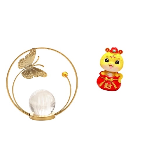 QSTDGVPW Crystal Ball Metal Snake Sculpture Figurine Desk Ornament Statue Stand for Hallway Fireplace Bedroom Living Room Office Chinese New Year 2025 Keepsake Art Crafts Fengshui