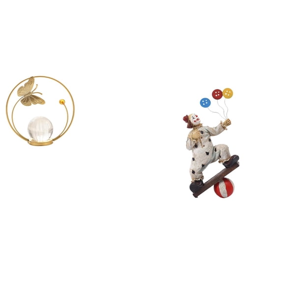 QSTDGVPW Crystal Clown Ball Metal Sculpture Figurine Desk Ornament Statue Stand for Hallway Fireplace Bedroom Living Room Office Table Centerpiece Cabinet Dining Room Decor Gift