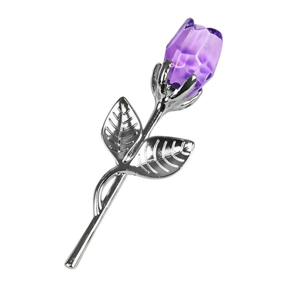 QSTDGVPW Crystal Rose Flower Ornaments Tabletop Glass Collectible Statues for Home Decor Purple