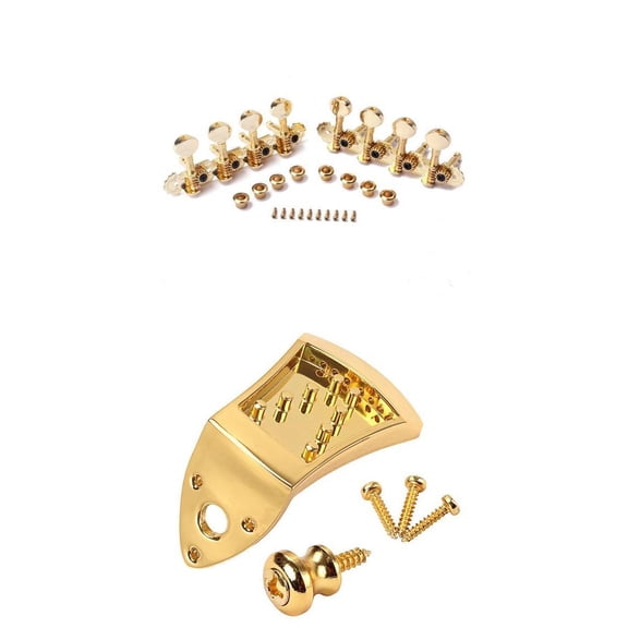 QSTDGVPW Durable Golden 8 Strings Mandolin Tuning Keys Tuners With Tailpiece Set DIY Musical Instrument Accessory