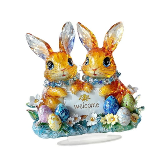 QSTDGVPW Easter Bunny Desktop Statue 2D Flat Acrylic Ornament Modern Cartoon Figurine for A