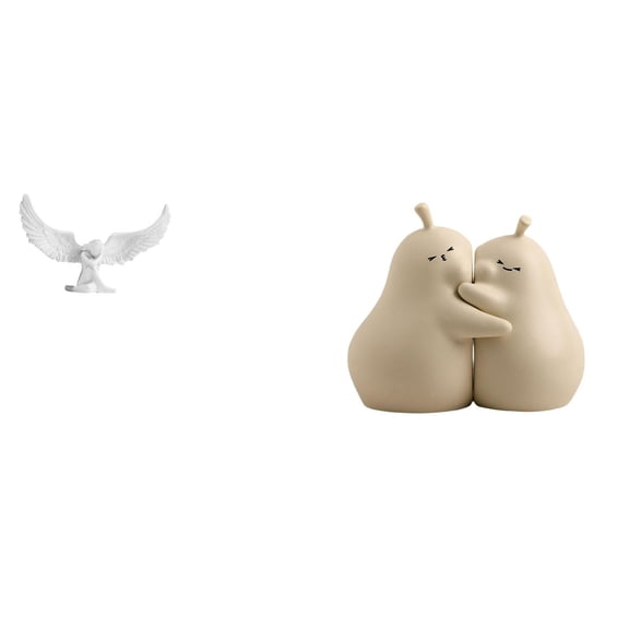 QSTDGVPW Embrace Resin Angel Sculpture with and Pear Ceramic Book Stand Bookshelf Ornament for Office Housewarming Gift