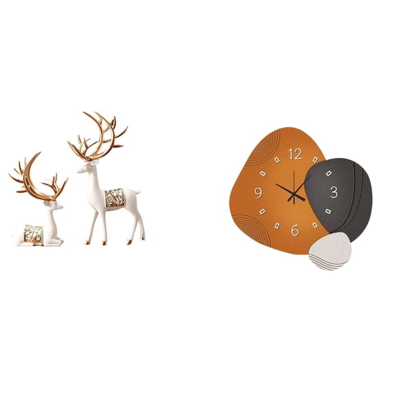 QSTDGVPW European Reindeer Sculpture Art Modern Wall Clock Collectable Deer Lover Decorative Ornament for Bedroom Bathroom Restaurant Home Festival Gift