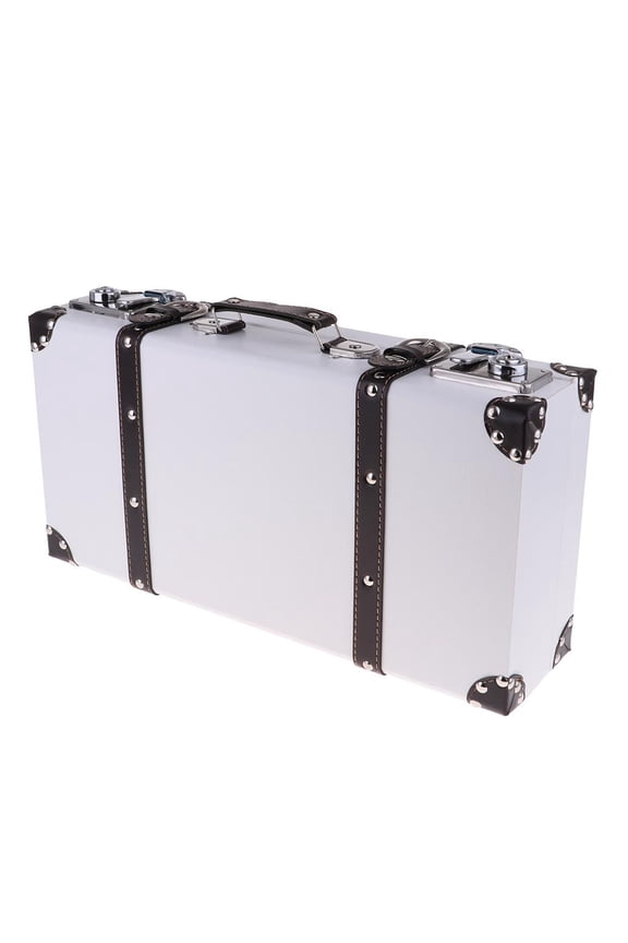 Fashion Retro Leather Wooden Luggage Suitcase Clothes Storage Suit Box Home Art White