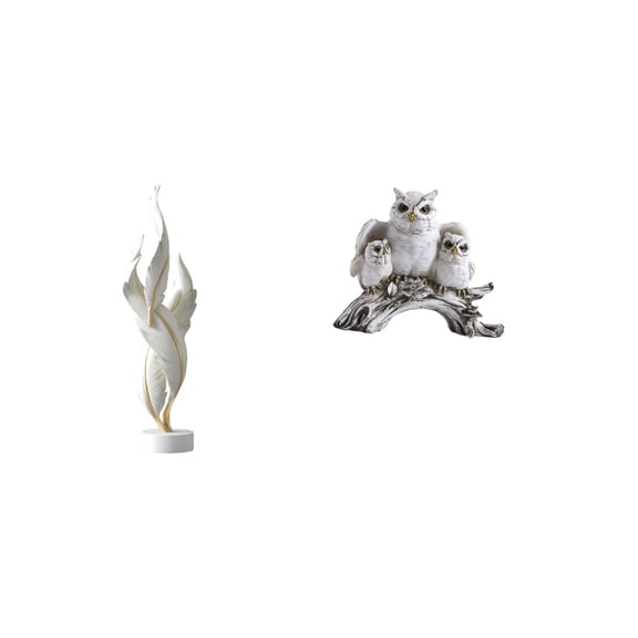 QSTDGVPW Feather Owl Sculpture Modern Resin Statue Collection Art Crafts Desktop Ornament Decorative Figurine for Fireplace Office Cabinet Tabletop Animal Living Room Decor NightStand