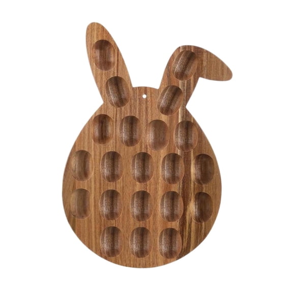 QSTDGVPW Festive Deviled Egg Platter with Bunny Design Wooden Egg Holder Serving Tray for