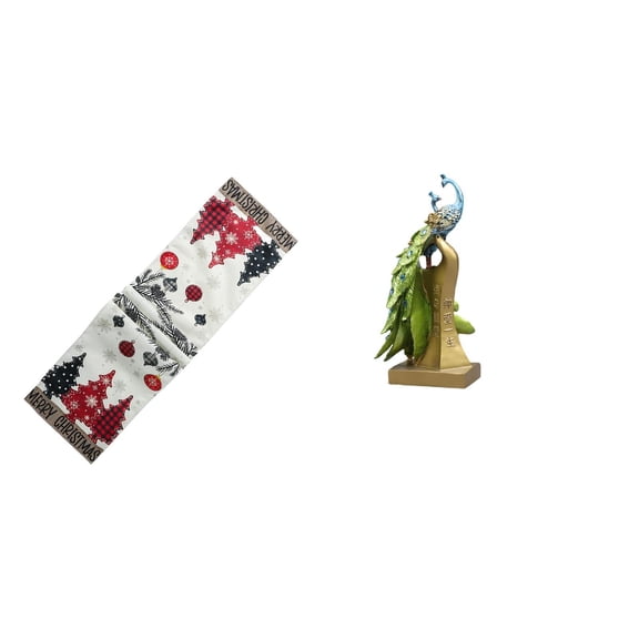 QSTDGVPW Festive Peacock Table Runner Sculpture Decorative Winter Animal Figurine for Holiday Coffee Table Farmhouse Office Centerpiece Gift