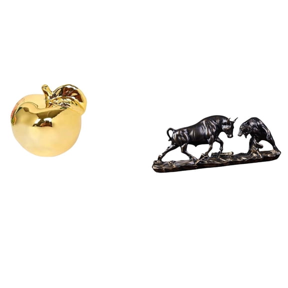 QSTDGVPW Fruit Sculpture Ceramic Figurine Decoration Collection Craft Delicate Ornament Desktop Statue for Porches Restaurants Offices Bull Figurine Feng Shui Bear and Bull Statue Modern