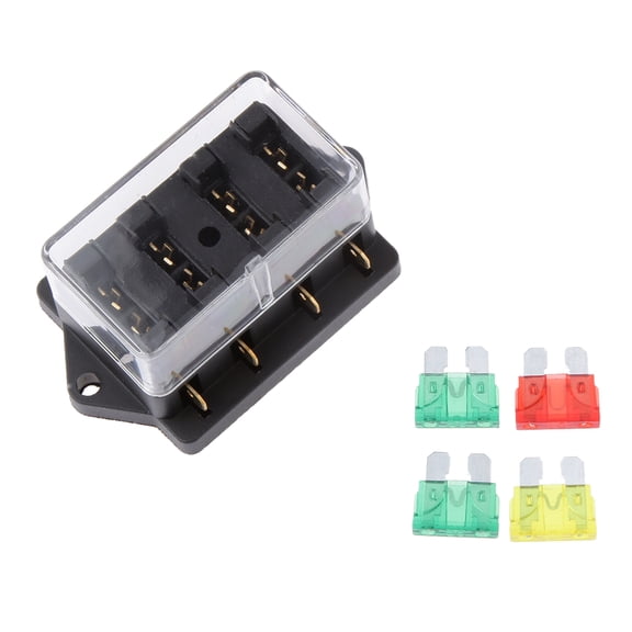 QSTDGVPW Fuse Holder Box Block 4 Way Car Auto Boat Circuit + 4 Blade Fuse 10A / 20A / 30A