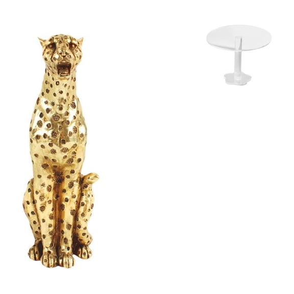QSTDGVPW Golden Cheetah Tabletop Sculpture Ornament for Office Home Decor Miniature Dollhouse Round Table Centerpiece Animal Figurine Pretend Life Garden Play House