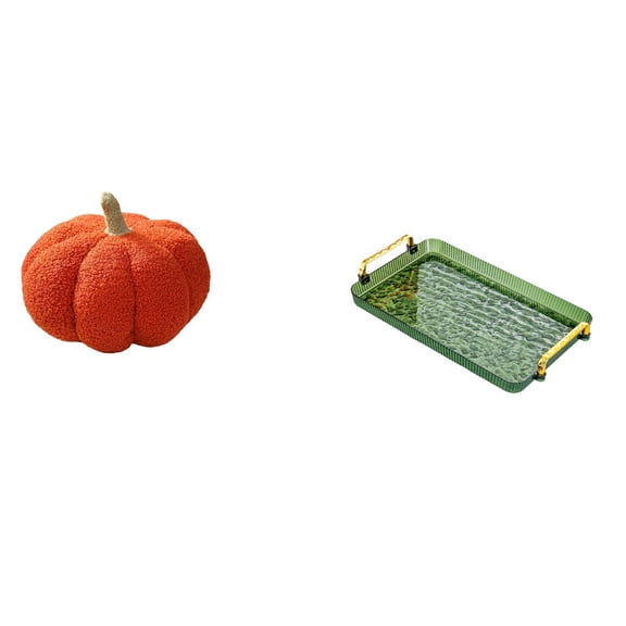 QSTDGVPW Halloween Pumpkin Plush Sofa Cushion and Dessert Plate Coffee Table Tray with Handle for Bedroom Room Decor and Housewarming Party Storage