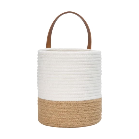 QSTDGVPW Hanging Braided Basket Vegetable Fruit Basket Elegant Decor Basket Wall Hanging White Linen Color