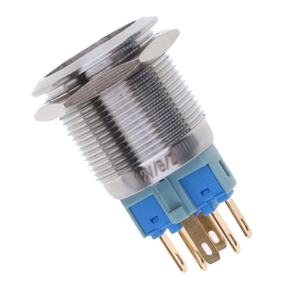 QSTDGVPW LED Illuminated Stainless Steel 12V Maintained 22mm Push Button Switch Blue