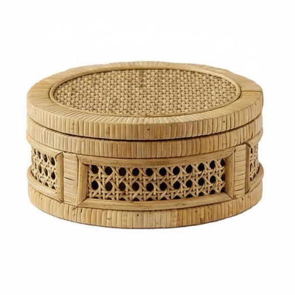 QSTDGVPW Lidded woven Basket Look Handwoven Storage basket Boho Design Woven Cane Storage Container