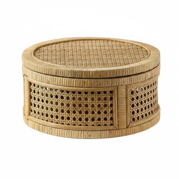QSTDGVPW Lidded woven Basket Look Handwoven Storage basket Boho Design Woven Cane Storage Container