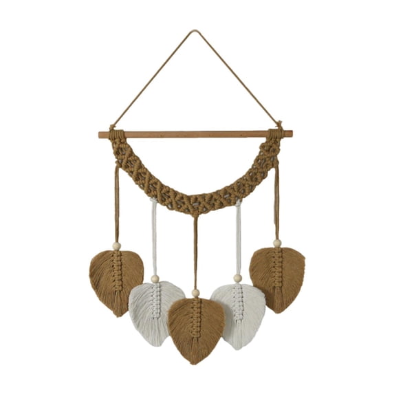 QSTDGVPW Macrame Wall Hanging Leaves Tapestry Bohemian Handmade Woven Leaf Tassels Wall Art for Living Room Farmhouse Apartment Office Brown