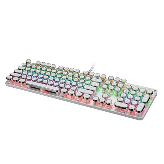 QSTDGVPW Mechanical USB Game Keyboard LED Rainbow Backlit Wired Keyboard for Windows White