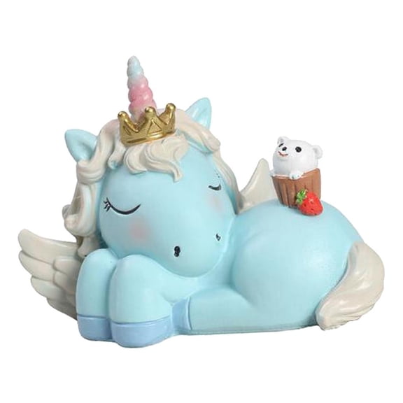 QSTDGVPW Mini Resin Cute Unicorn Shape Statues Home Garden Landscape Decor Blue+Pink