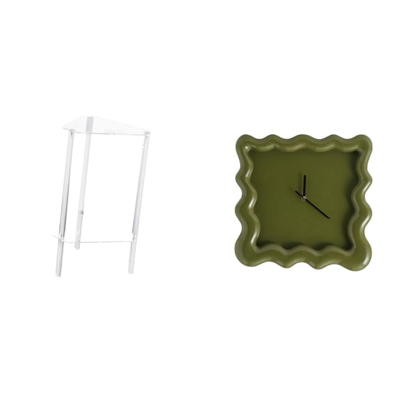 QSTDGVPW Minimalist Acrylic Side Table with Square Wall Clock Modern Bedside Cabinet and Silent Accurate Hanging Clock for Home Office Decor