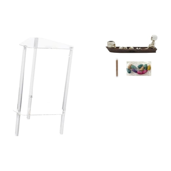 QSTDGVPW Minimalist Acrylic Skull Ship Side Table Nightstand Modern Bedside Cabinet End Table Sculpture Ornament Incense Burner Holder for Living Room Home Office Bedroom Halloween Decoration