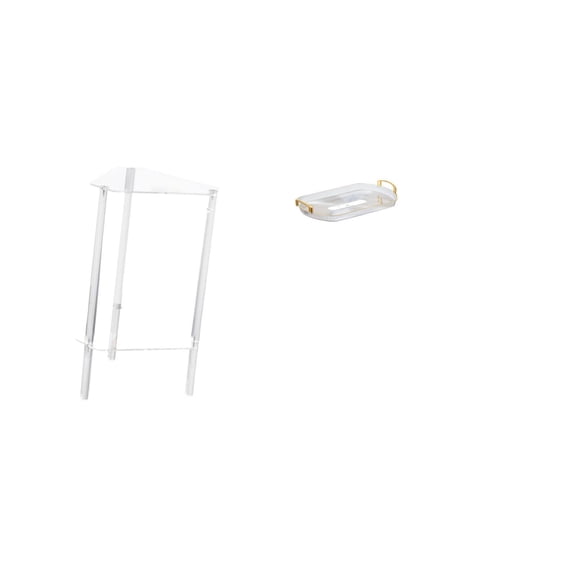 QSTDGVPW Minimalist Clear Acrylic Side Table NightStand with Nordic Rectangle Vanity Tray Jewelry Storage Organizer for Modern Living Room Home Office Bedroom