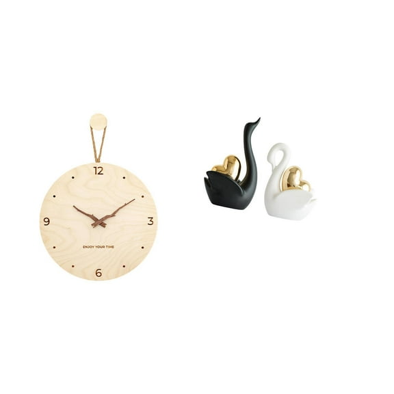 QSTDGVPW Minimalist Nordic Wall Clock and Swan Figurines Art Crafts Decorative Ornament for Modern Bedroom Office Home Bookshelf Entrance Decor