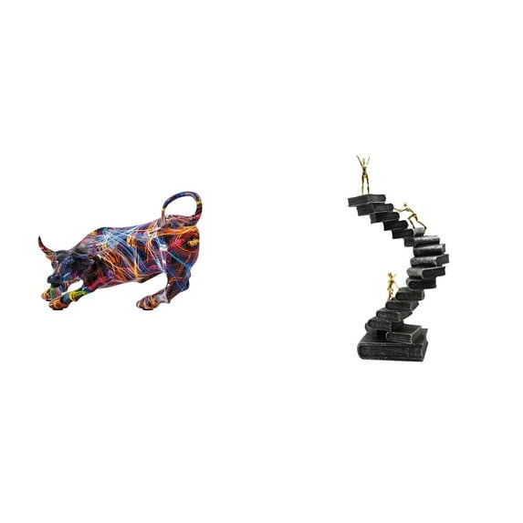 QSTDGVPW Modern Resin Bull Figurines Artwork Colorful Feng Shui Animals Sculpture Collection Statues Thinker Ladder Abstract Figure Handicraft for Living Room Desk Bookshelf Decorative Objects