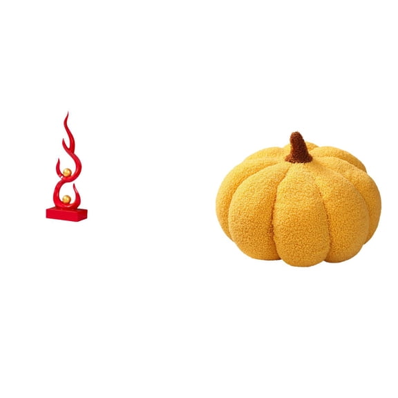 QSTDGVPW Modern Resin Flame Pumpkin Sculpture Plush Decorative Ornament for Office Patio Bookshelf Sofa Cushion Bedroom Room Decor Gift