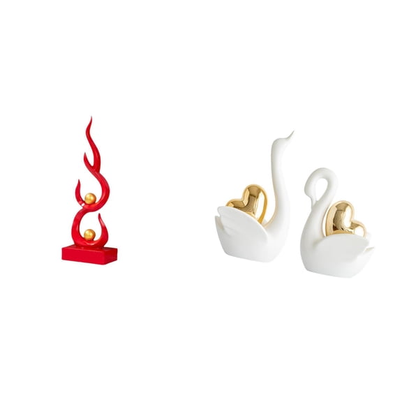 QSTDGVPW Modern Resin Flame Swan Figurine Sculpture Abstract Fire Craft Tabletop Ornament for Patio Office Bookshelf Entrance Couple's Gift Decor