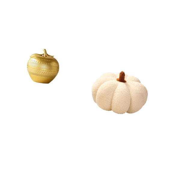 QSTDGVPW Modern Resin Fruit Sculpture and Plush Pumpkin Pillow Decorative Ornament for Tabletop Bookshelf Dining Room Bedroom Sofa Cushion Decor